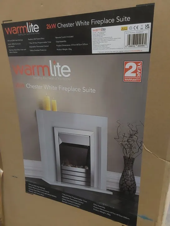 BOXED WARMLITE CHESTER ELECTRIC FIREPLACE SUITE WHITE - UNPROCESSED RAW RETURN