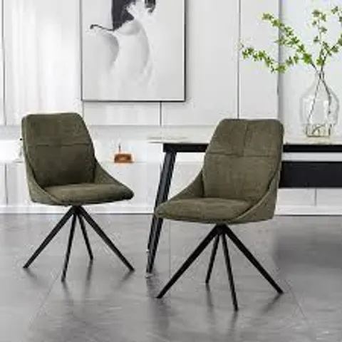 BOXED SET OF 2 DESIGNER LUNA LINEN DINING CHAIRS WITH ARMS - GREEN (1 BOX)