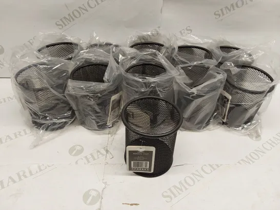 BOX OF APPROXIMATELY 11X BRAND NEW 100 X 90MM BLACK MESH PENCIL CUPS