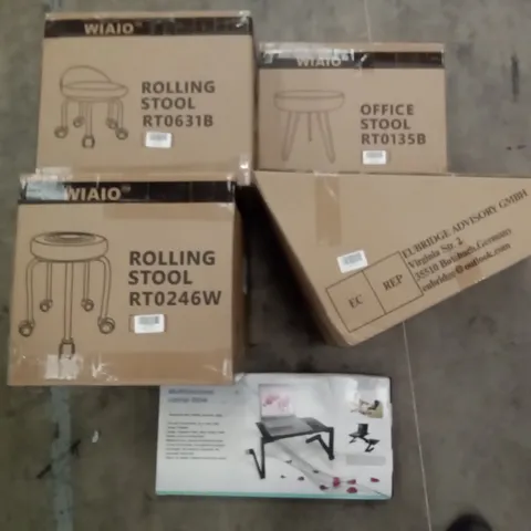 PALLET OF ASSORTED ITEMS INCLUDING WIAIO ROLLING STOOL, MULTIFUNCTIONAL LAPTOP TABLE, GANZTON SLEDGE TOBOGGAN 