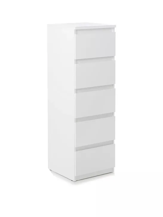 LISSON 5 DRAWER NARROW CHEST - WHITE - COLLECTION ONLY