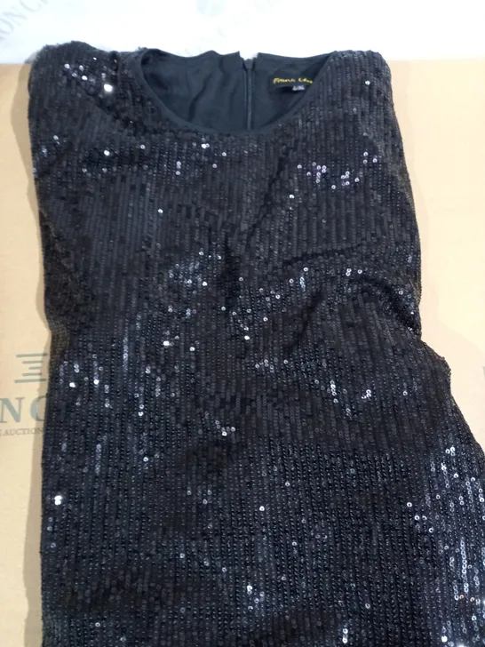 FRANK USHER SEQUIN KNEE LENGTH SHIFT DRESS BLACK EXTRA LARGE