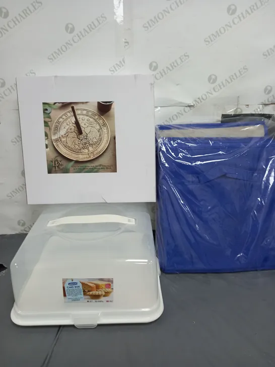 LOT OF APPROXIMATELY 6 HOUSEHOLD ITEMS TO INCLUDE CAKE BOX, SUNDIAL AND STORAGE BOXES