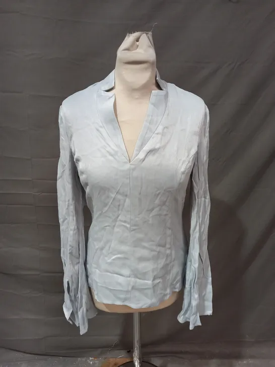 KAREN MILLEN SATIN NOTCH NECK WOVEN BLOUSE - SIZE 10