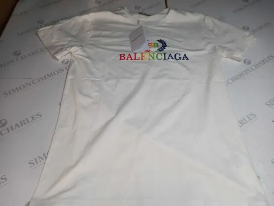 BALENCIAGA RAINBOW LOGO CREW-NECK SHORT SLEEVE T-SHIRT IN WHITE - SIZE UNSPECIFIED