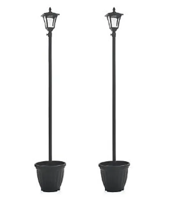 LUXFORM SET OF 2 SOLAR LAMPPOSTS WITH PLANTER AND HOOKS