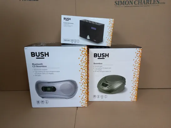 BOX OF APPROX 4 ASSORTED BUSH ITEMS TO INCLUDE - BLUETOOTH CD BOOMBOX , BOOMBOX , PORTABLE DAB/FM RADIO 