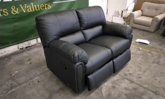 DESIGNER BLACK LEATHER 2 SEATER MANUAL RECLINER SOFA 