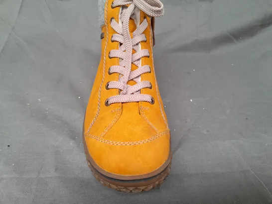 BOXED RIEKER LACE UP BOOTS IN YELLOW SIZE 8