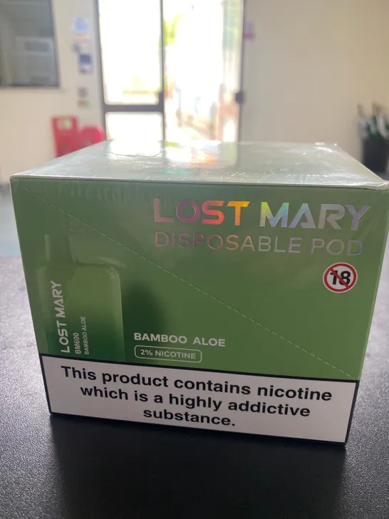 LOT OF 4 SEALED BOXES OF LOST MARY DISPOSABLE VAPES BAMBOO ALOE 18+