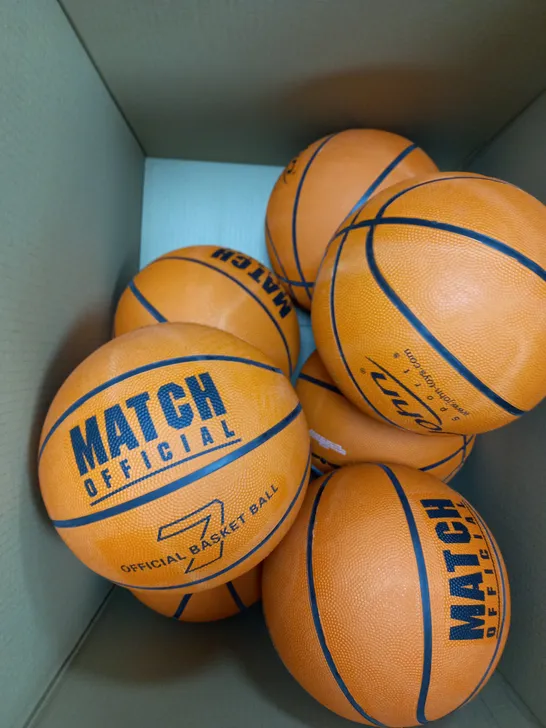 BOX OF APPROX 8 MATCH OFFICIAL BASKETBALLS IN ORANGE 