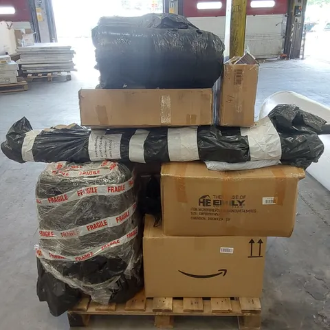 PALLET OF ASSORTED HOUSEHOLD ITEMS AND FURNITURE PARTS