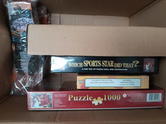 BOX OF APPROXIMATELY 10 ASSORTED TOYS AND GAMES TO INCLUDE LIMITED EDITION JIGRAPHY, ZURU SPARKLE GIRLZ SPARKLE GUYS, GEL CANDLE MAKING KIT, ETC