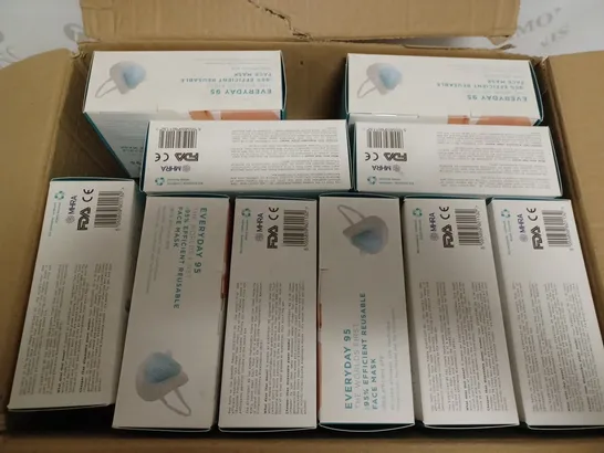 BOX OF APPROXIMATELY 18 BOXES OF BREATHE HAPPY EVERYDAY 95 REUSABLE FACE MASKS