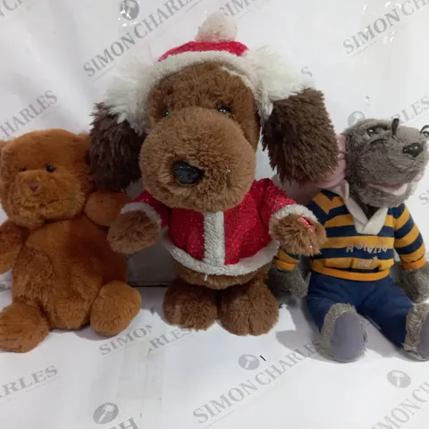 BOX OF APPROX 3 TEDDYS TO INCLUDE - SANTA DOG - TEDDY BEAR - ROLAND RAT 