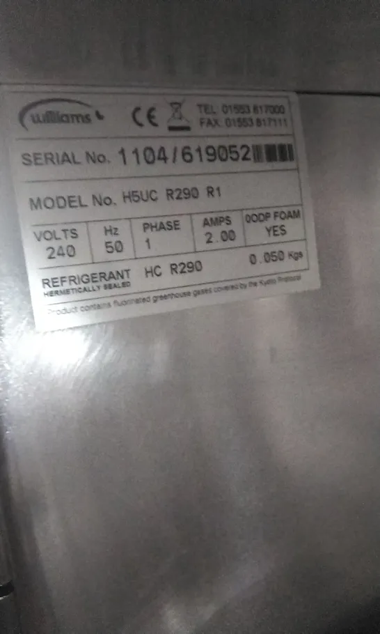 WILLIAMS H5UC R290 R1 UNDER COUNTER FRIDGE