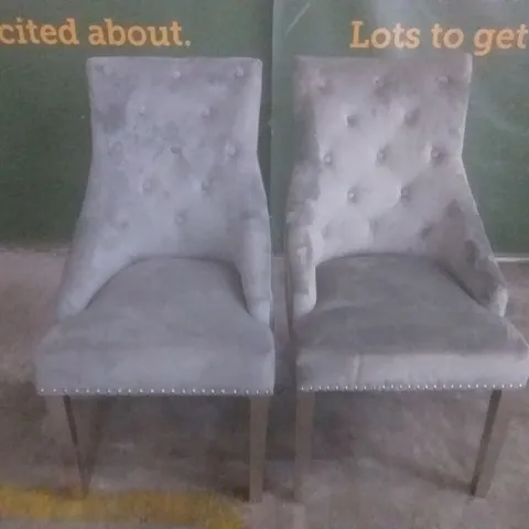 SET OF 2 DESIGNER BEWLEY UPHOLSTERED BUTTONED BACK DINING CHAIRS SLATE FABRIC CHROME LEGS