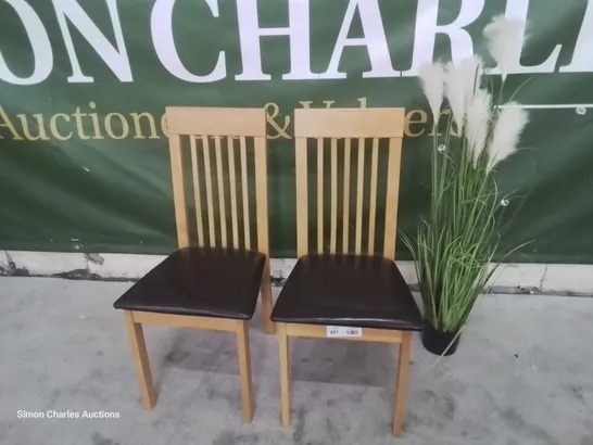 PAIR OF OXFORD OAK DINING CHAIRS BROWN SEAT PADS