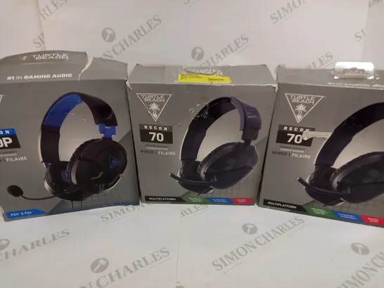 BOX OF 3 TURTLE BEACH WIRED GAMING HEADSETS INCLUDING 2X RECON 70 (MULTIPLATFORM) AND RECON 50P (PLAYSTATION)