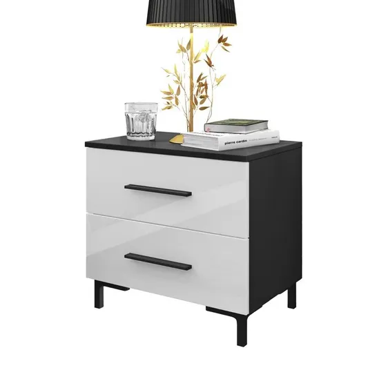 BOXED VARONIQUE 2 DRAWER BEDSIDE TABLE - BLACK/WHITE GLOSS (1 BOX)