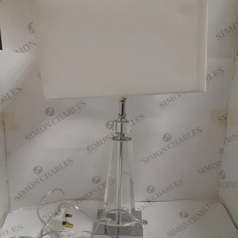 JOHN LEWIS CLEAR GLASS TABLE LAMP WITH WHITE SHADE