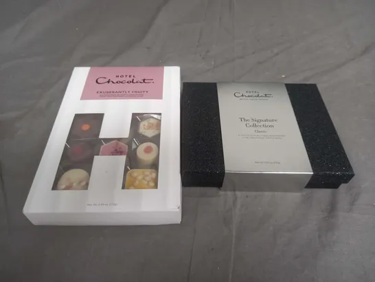 HOTEL CHOCOLAT LOT OF 2 CHOCOLATE SELECTION BOXES TO INCLUDE EXUBERANTLY FRUITY AND THE SIGNATURE 