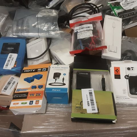 APPROXIMATELY 18 BOXES OF ASSORTED ELECTRICAL CABLES AND ACCESSORIES TO INCLUDE; HDTV, CARD HOLDER FOR IPHONE 12, USB CAMERA ADAPTER, 9V POWER ADAPTER 