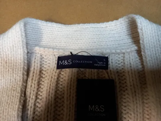 MARKS AND SPENCERS WHITE KNITTED CARDIGAN - SIZE L