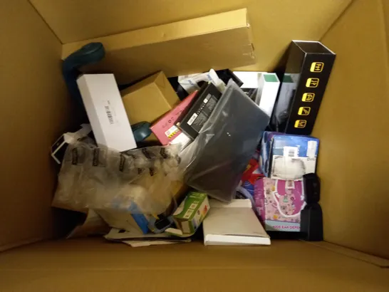 BOX OF APPROX 20 ASSORTED ITEMS TO INCLUDE - KIZPLAYS UFO DRONE - PS3 WIRED CONTROLLER - ALM SPOOL & LINE & COVER ECT 