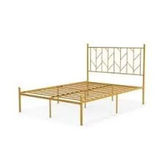 BOXED COSTWAY METAL PLATFORM BED FRAME WITH HEADBOARD - GOLDEN-DOUBLE (1 BOX)