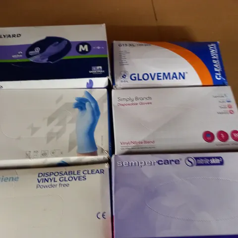 LOT OF 6 ASSORTED PACKS OF DISPOSABLE EXAMINATION GLOVES - VARIOUS SIZES