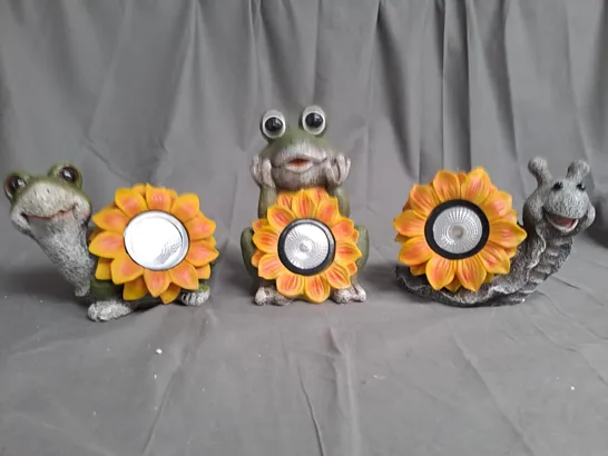 BOXED GARDEN REFLECTIONS SET OF 3 TURTLE SNAIL & FROGS SOLAR SUNFLOWER LIGHTS