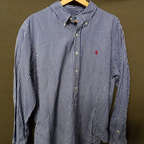 RALPH LAUREN WHITE STRIPED LONG SLEEVE BUTTON SHIRT IN BLUE - XL