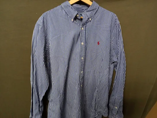 RALPH LAUREN WHITE STRIPED LONG SLEEVE BUTTON SHIRT IN BLUE - XL