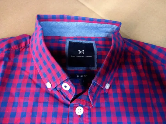 CREW CLOTHING COMPANY RED/BLUE CHECK MENS SHIRT - LARGE