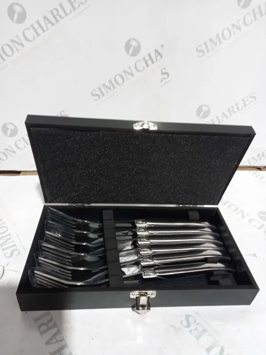 BOXED SET OF 6 LAGUIOLE EN AUBRAC TABLE FORKS STAINLESS STEEL SATIN