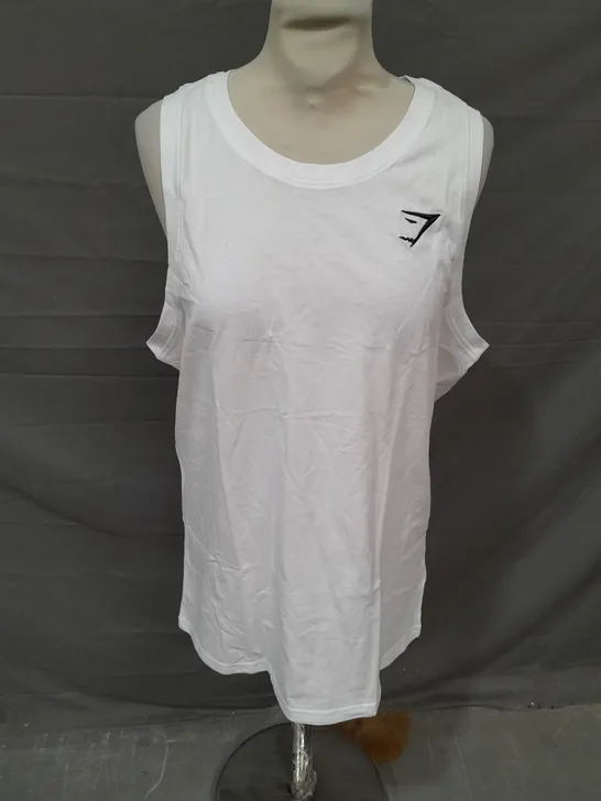 GYMSHARK CREST TANK IN WHITE SIZE S