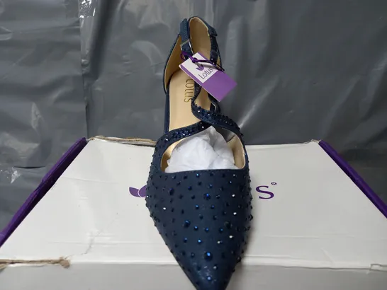 BOXED PAIR OF LOTUS POINTED TOE STRAP HEELS IN DIAMOND NAVY - UK 5