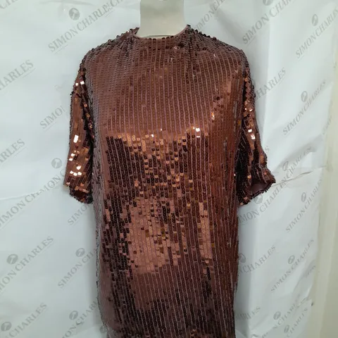 SLA THE LABEL BACKLESS SEQUINED WINNIE TSHIRT DRESS IN BROWN SIZE XS