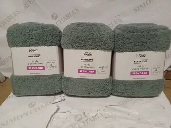 LOT OF 3 BRAND NEW SUPERSOFT 2 TEDDY PILLOWCASES - STANDARD- SEA GREEN