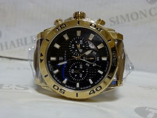 DESIGNER STOCKWELL LEATHER STRAP GOLD COLOUR CHRONOGRAPH STYLE SPORTS WRISTWATCH RRP £650