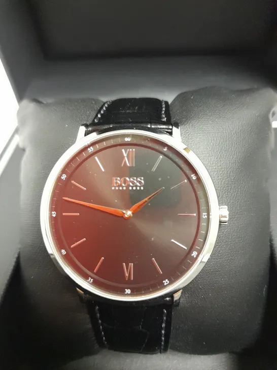 BOSS ESSENTIAL WATCH WITH BLACK CROCK LEATHER DETAIL STRAP