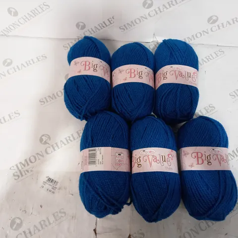 PACK OF 6 KING COLE BIG VALUE 100G BALLS OF WOOL - COLOUR SHADE 559 - BLUE HEAVEN