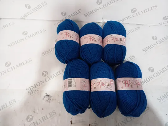 PACK OF 6 KING COLE BIG VALUE 100G BALLS OF WOOL - COLOUR SHADE 559 - BLUE HEAVEN