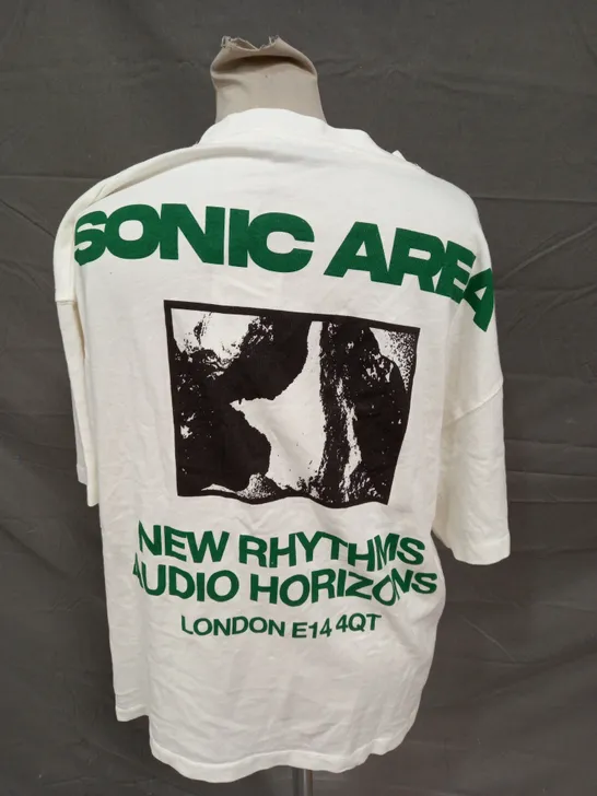 ZARA SONIC AREA WHITE GRAPHIC T-SHIRT - MEDIUM