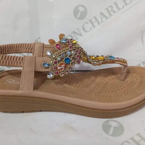 BOXED PAIR OF KINLIDA LOW WEDGE SANDALS IN PINK WITH JEWEL EFFECT EU SIZE 38