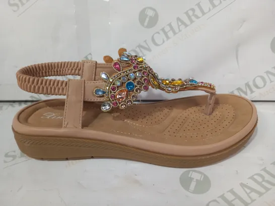 BOXED PAIR OF KINLIDA LOW WEDGE SANDALS IN PINK WITH JEWEL EFFECT EU SIZE 38