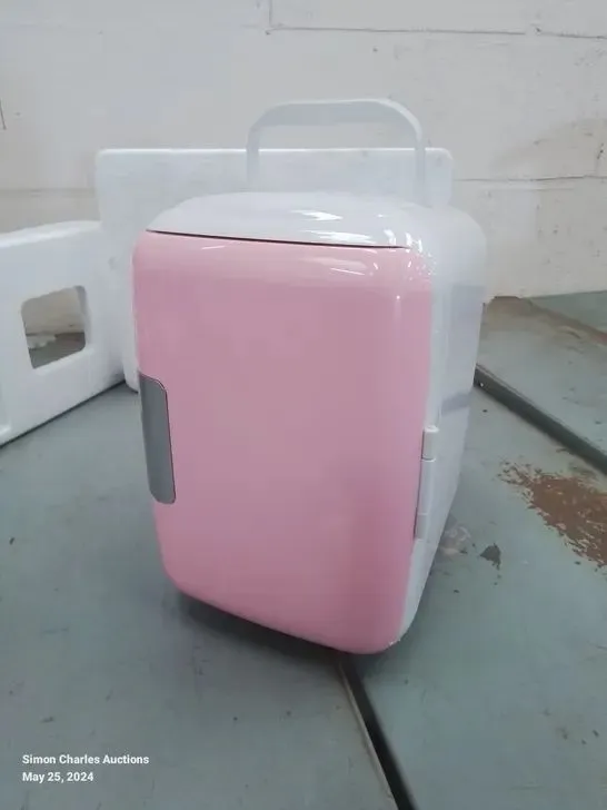 BOXED MINI 12V CAR REFRIGERATOR IN PINK