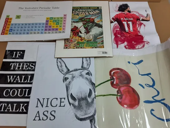 LOT OF ASSORTED ART PIECES TO INCLUDE MEDIA POSTERS, SLOGAN WALL ART AND THE LOVE GAME