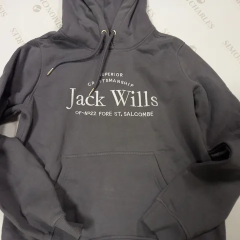 JACK WILLS LONG SLEEVE DRAW STRING HOODED JUMPER IN STONE GREY - WOMENS UK 12